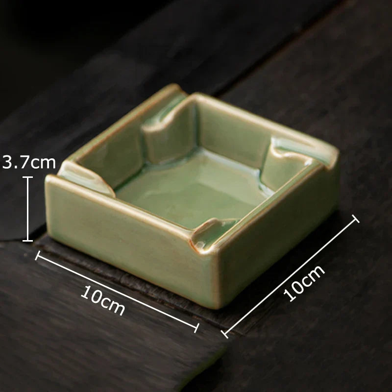 DecorBites™ Geometric Green Ceramic Ashtray - Desk Decoration and Smoking Accessory