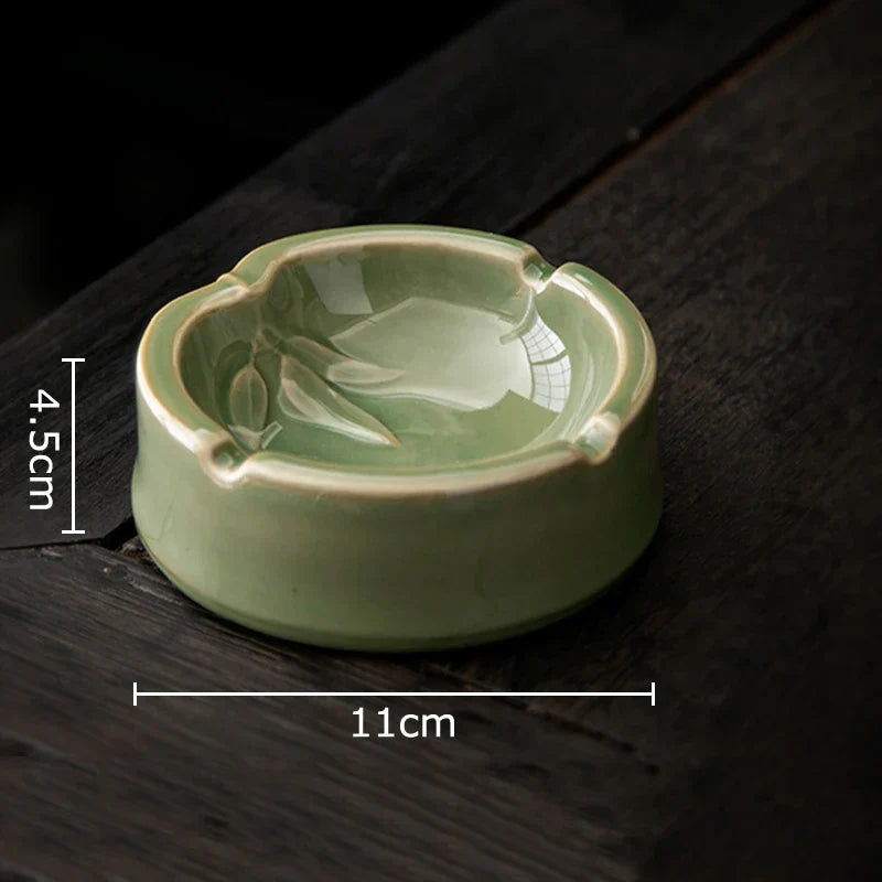 DecorBites™ Geometric Green Ceramic Ashtray - Desk Decoration and Smoking Accessory