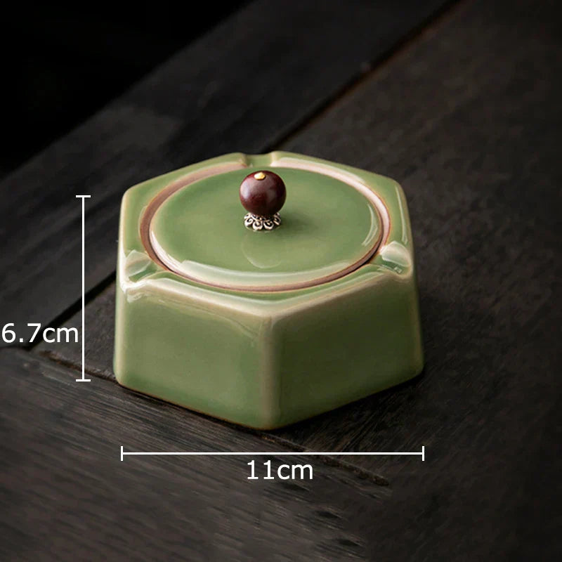 DecorBites™ Geometric Green Ceramic Ashtray - Desk Decoration and Smoking Accessory